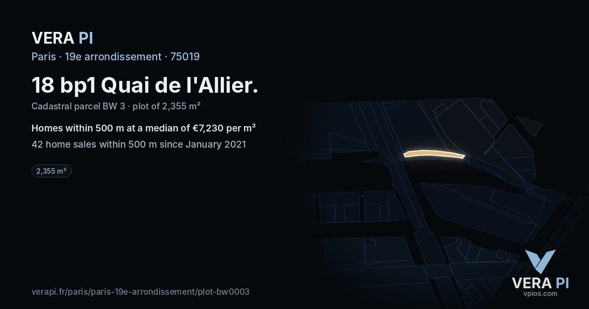 18 bp1 Quai de l'Allier, 19e arrondissement at night – the plot lit, the parcels around coloured by the prices near them