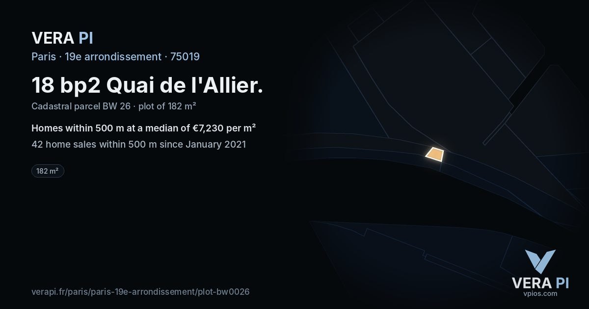 18 bp2 Quai de l'Allier, 19e arrondissement at night – the plot lit, the parcels around coloured by the prices near them