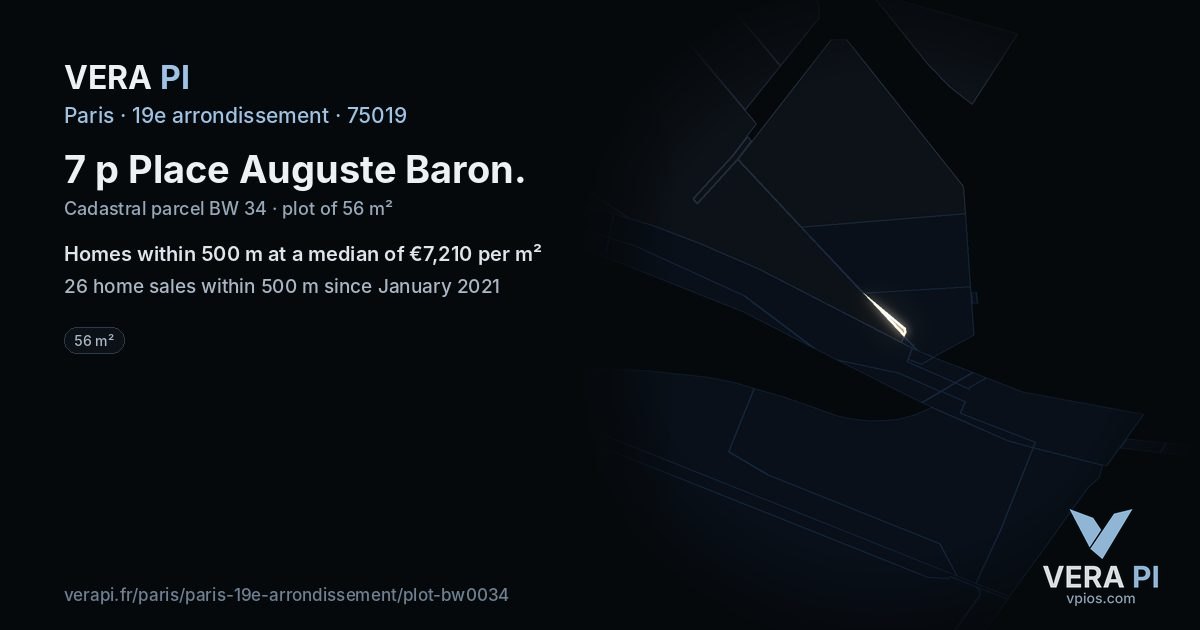 7 p Place Auguste Baron, 19e arrondissement at night – the plot lit, the parcels around coloured by the prices near them