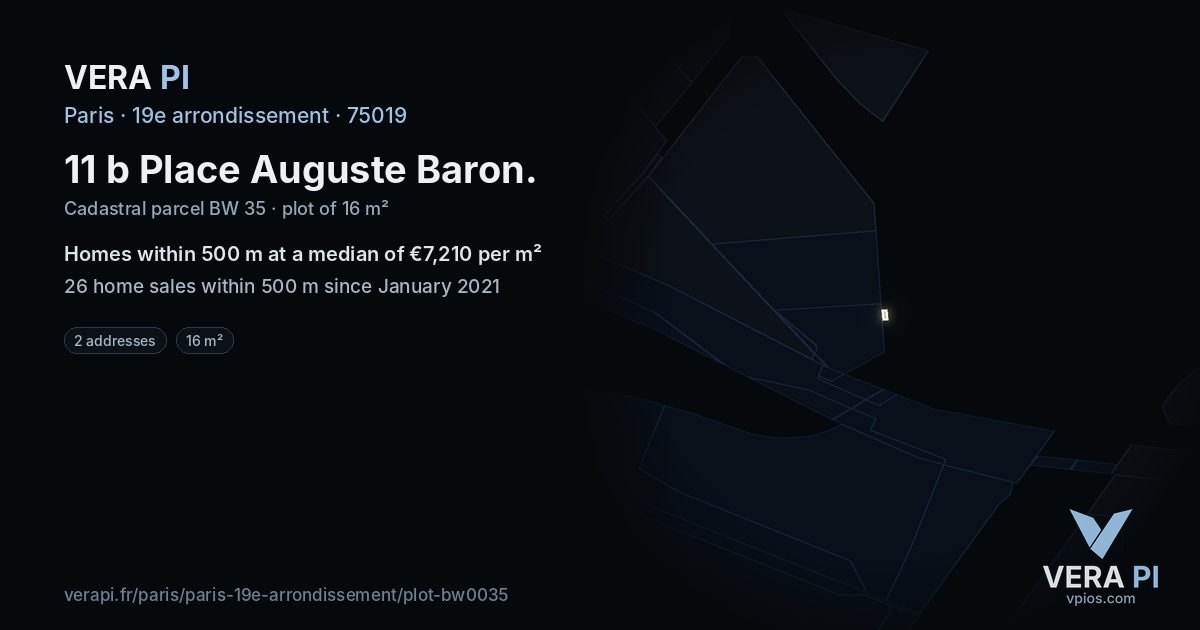 11 b Place Auguste Baron, 19e arrondissement at night – the plot lit, the parcels around coloured by the prices near them