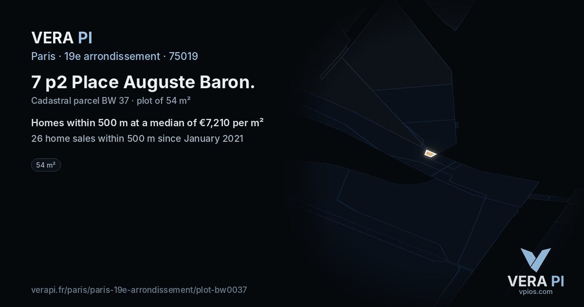 7 p2 Place Auguste Baron, 19e arrondissement at night – the plot lit, the parcels around coloured by the prices near them