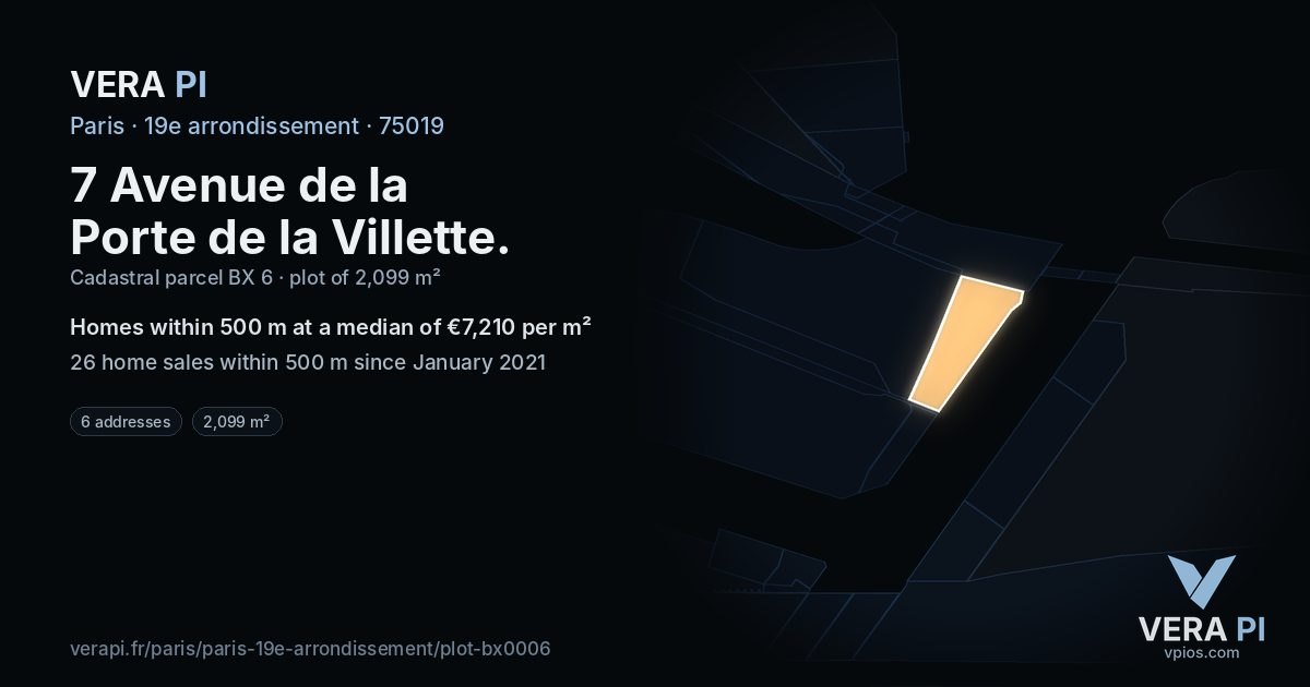 7 Avenue de la Porte de la Villette, 19e arrondissement at night – the plot lit, the parcels around coloured by the prices near them