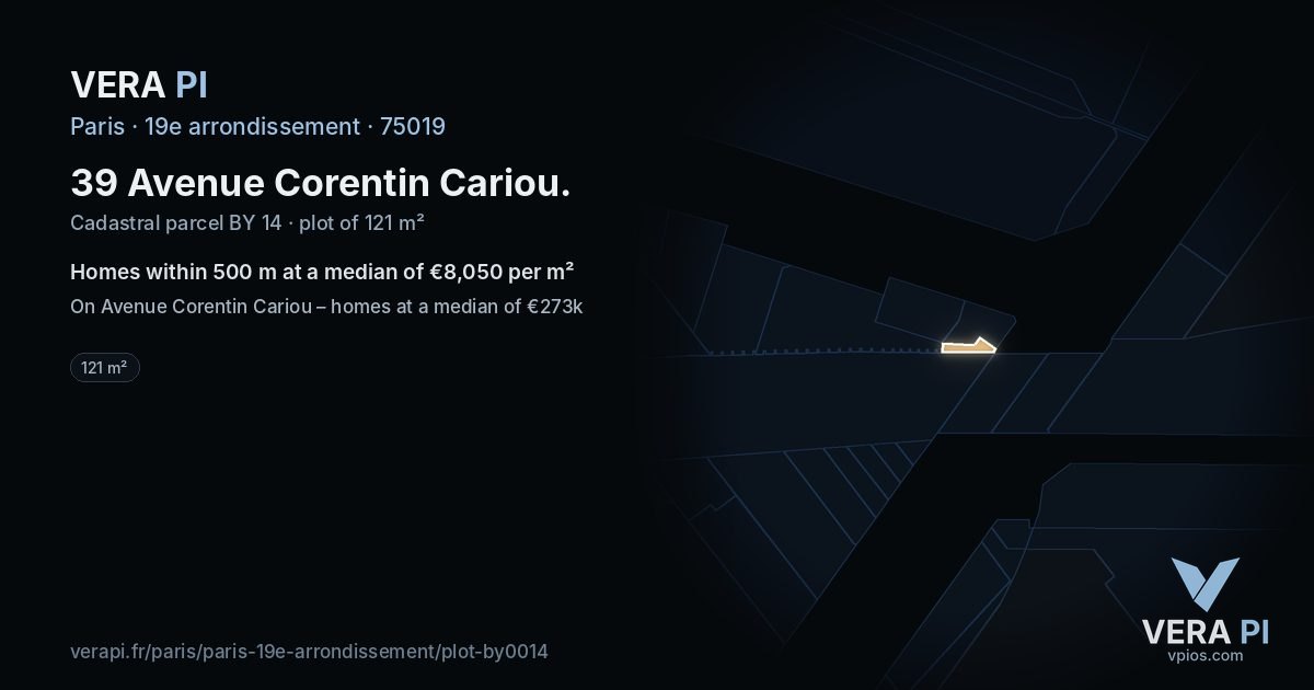 39 Avenue Corentin Cariou, 19e arrondissement at night – the plot lit, the parcels around coloured by the prices near them