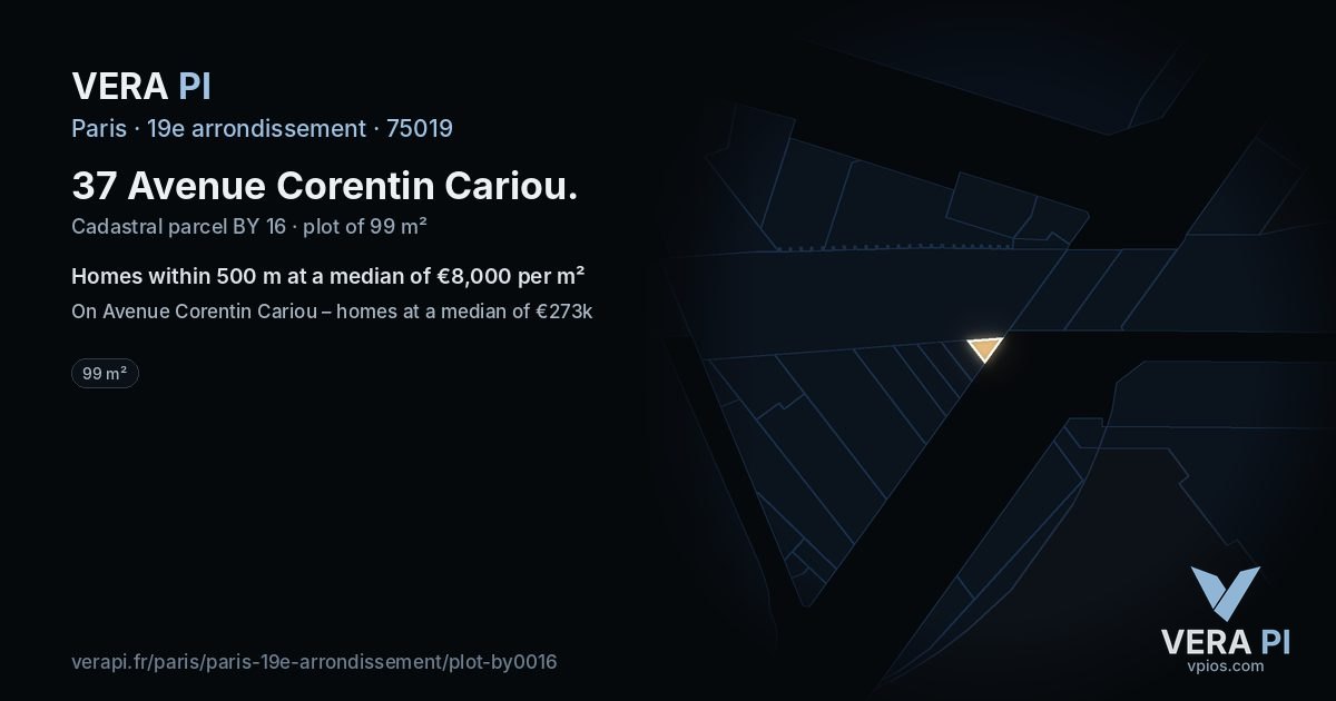 37 Avenue Corentin Cariou, 19e arrondissement at night – the plot lit, the parcels around coloured by the prices near them