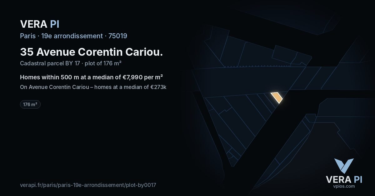 35 Avenue Corentin Cariou, 19e arrondissement at night – the plot lit, the parcels around coloured by the prices near them
