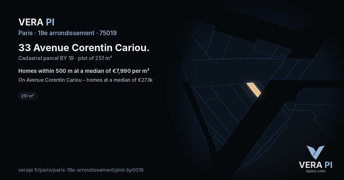 33 Avenue Corentin Cariou, 19e arrondissement at night – the plot lit, the parcels around coloured by the prices near them
