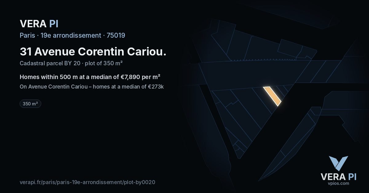 31 Avenue Corentin Cariou, 19e arrondissement at night – the plot lit, the parcels around coloured by the prices near them