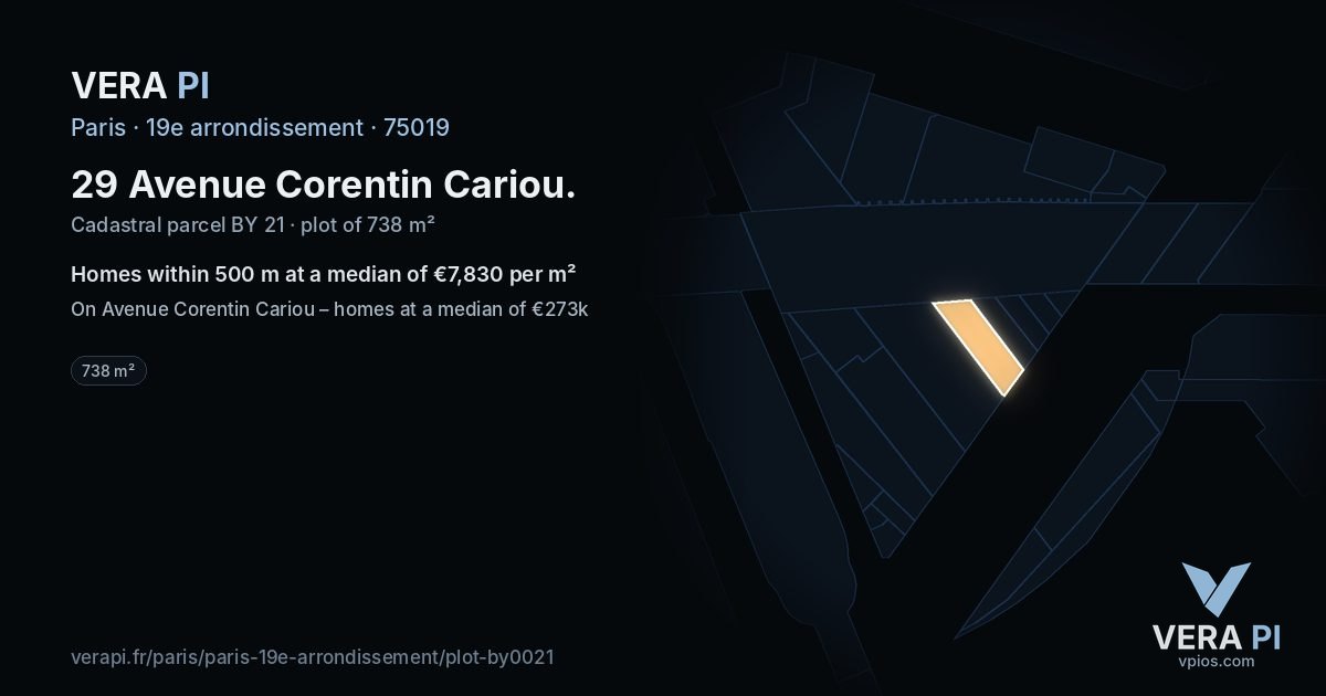 29 Avenue Corentin Cariou, 19e arrondissement at night – the plot lit, the parcels around coloured by the prices near them