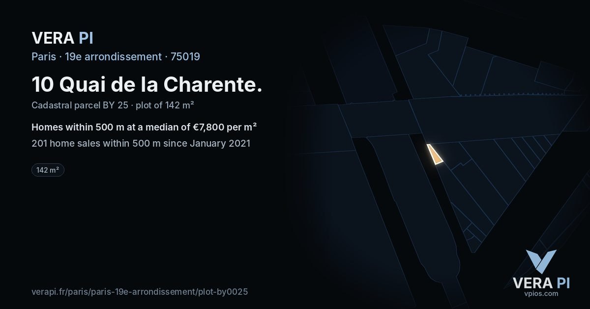 10 Quai de la Charente, 19e arrondissement at night – the plot lit, the parcels around coloured by the prices near them