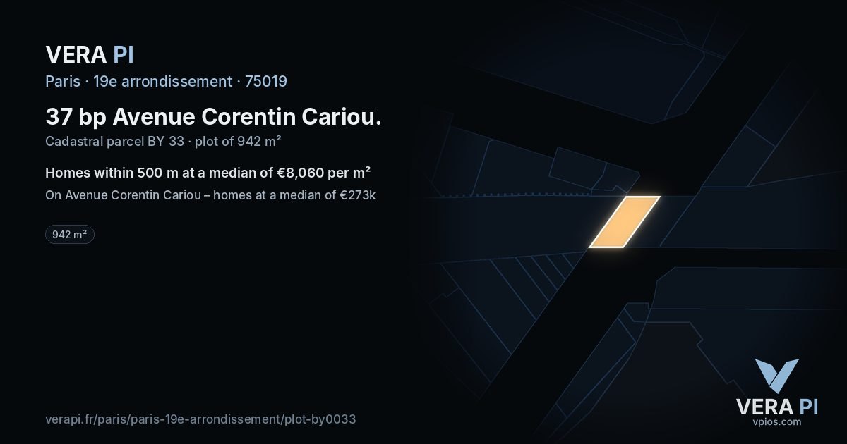 37 bp Avenue Corentin Cariou, 19e arrondissement at night – the plot lit, the parcels around coloured by the prices near them