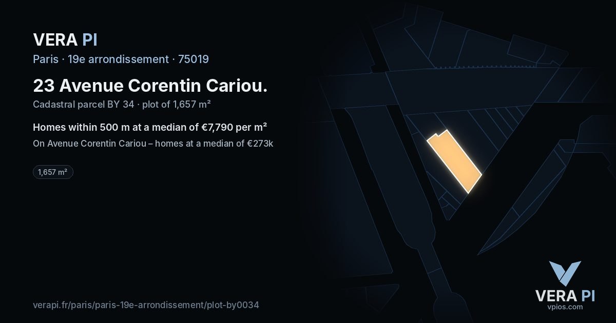 23 Avenue Corentin Cariou, 19e arrondissement at night – the plot lit, the parcels around coloured by the prices near them