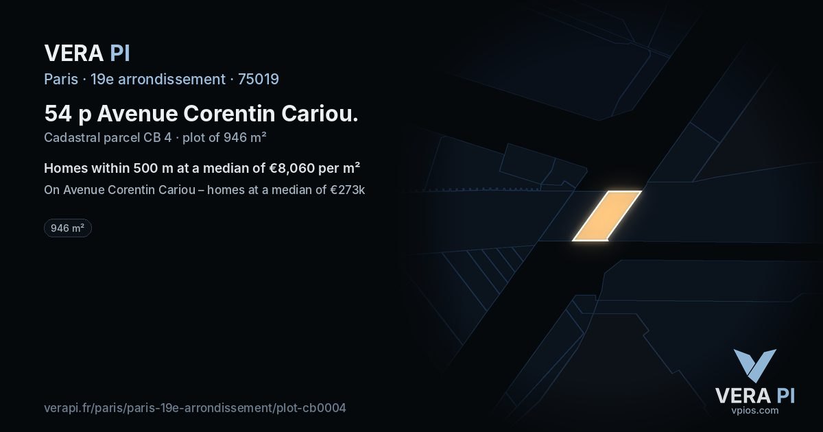 54 p Avenue Corentin Cariou, 19e arrondissement at night – the plot lit, the parcels around coloured by the prices near them