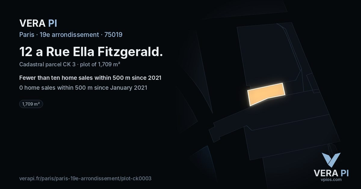12 a Rue Ella Fitzgerald, 19e arrondissement at night – the plot lit, the parcels around coloured by the prices near them