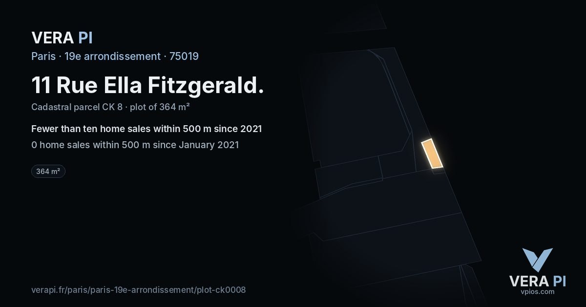 11 Rue Ella Fitzgerald, 19e arrondissement at night – the plot lit, the parcels around coloured by the prices near them