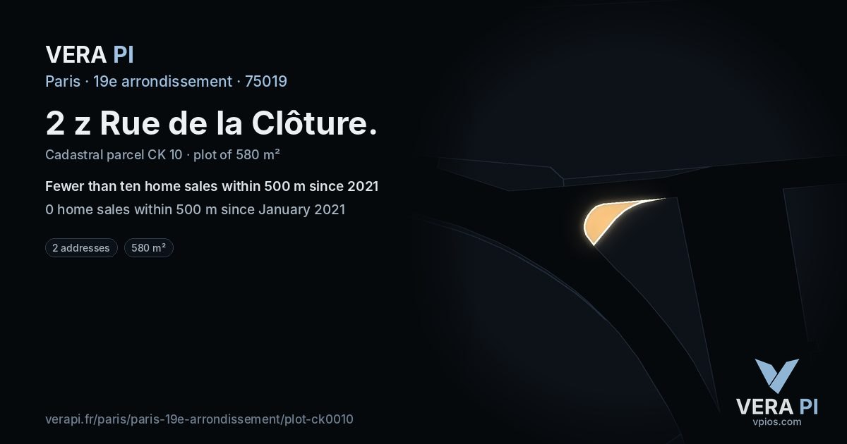 2 z Rue de la Clôture, 19e arrondissement at night – the plot lit, the parcels around coloured by the prices near them