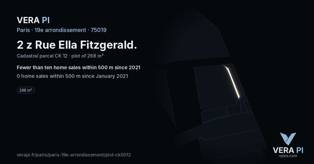 2 z Rue Ella Fitzgerald, 19e arrondissement at night – the plot lit, the parcels around coloured by the prices near them