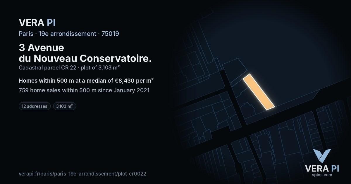 3 Avenue du Nouveau Conservatoire, 19e arrondissement at night – the plot lit, the parcels around coloured by the prices near them