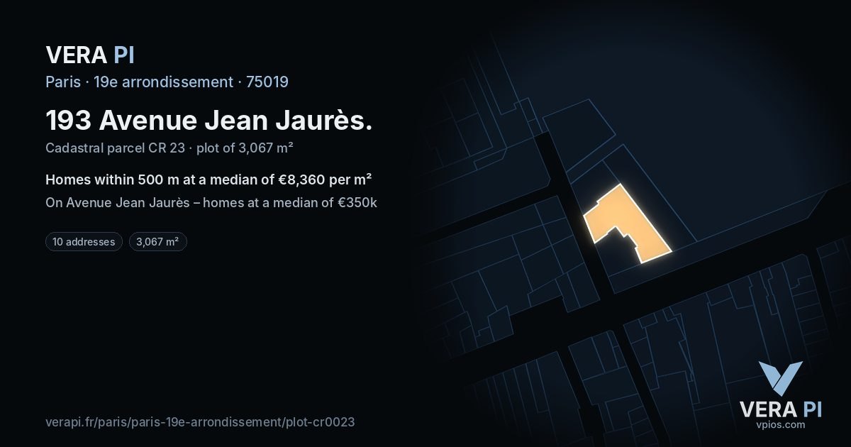 193 Avenue Jean Jaurès, 19e arrondissement at night – the plot lit, the parcels around coloured by the prices near them