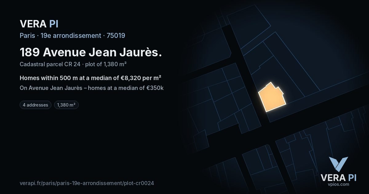 189 Avenue Jean Jaurès, 19e arrondissement at night – the plot lit, the parcels around coloured by the prices near them