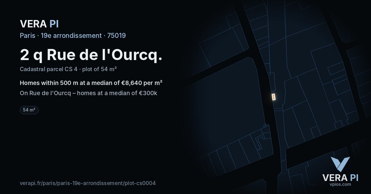 2 q Rue de l'Ourcq, 19e arrondissement at night – the plot lit, the parcels around coloured by the prices near them
