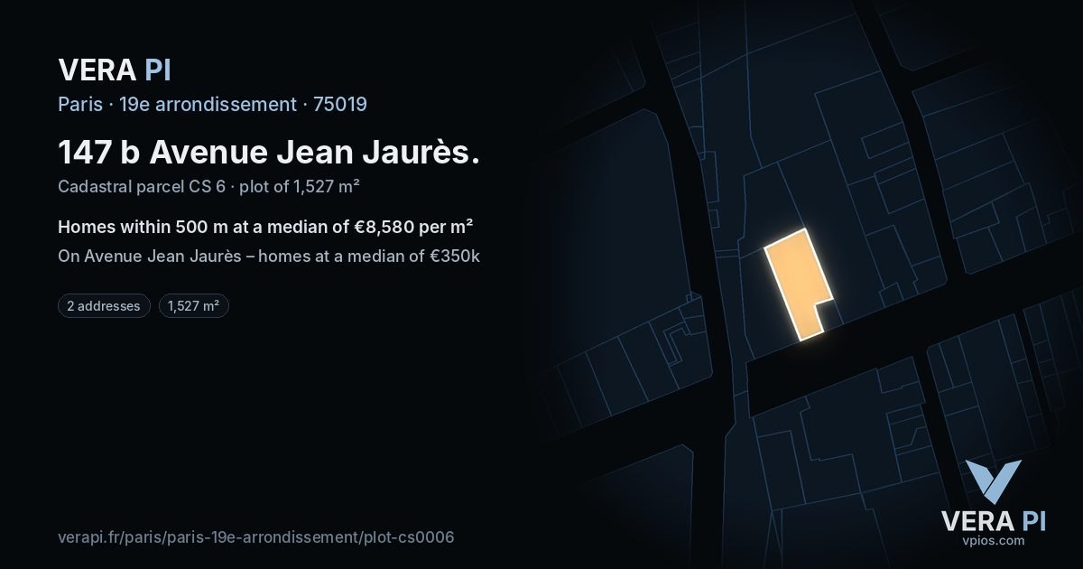 147 b Avenue Jean Jaurès, 19e arrondissement at night – the plot lit, the parcels around coloured by the prices near them