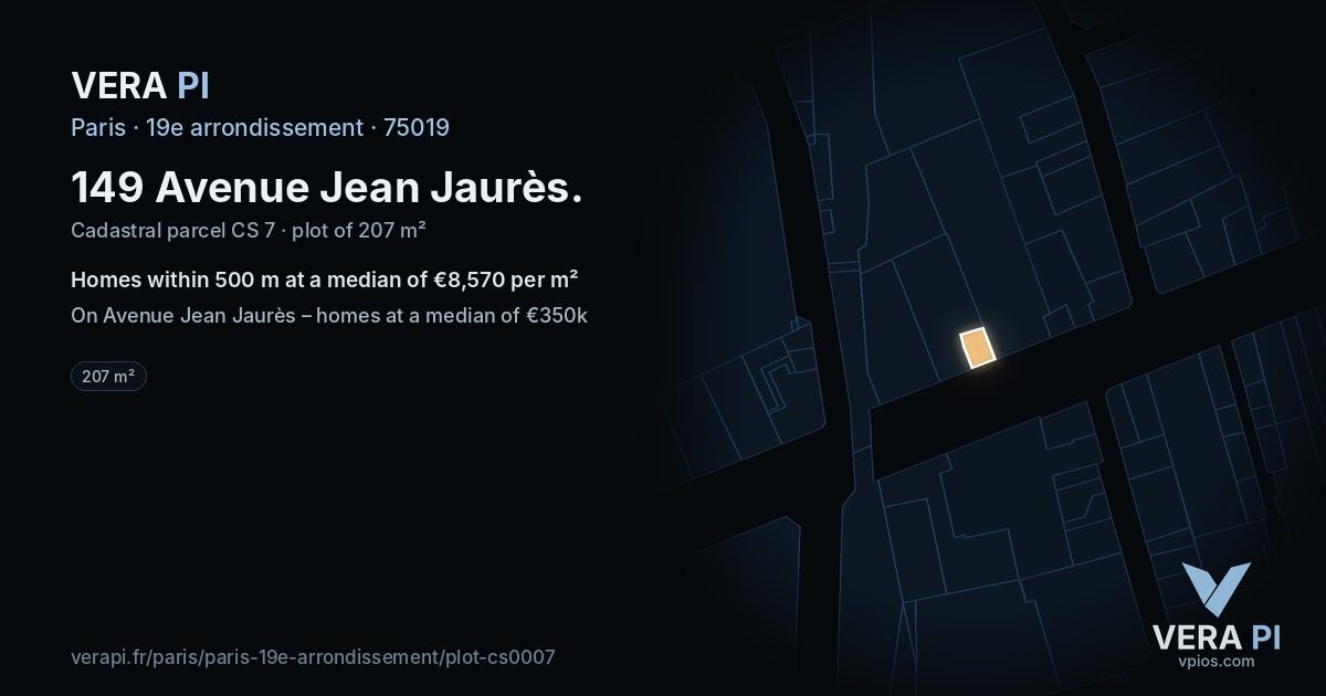 149 Avenue Jean Jaurès, 19e arrondissement at night – the plot lit, the parcels around coloured by the prices near them