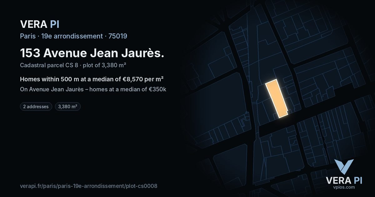 153 Avenue Jean Jaurès, 19e arrondissement at night – the plot lit, the parcels around coloured by the prices near them