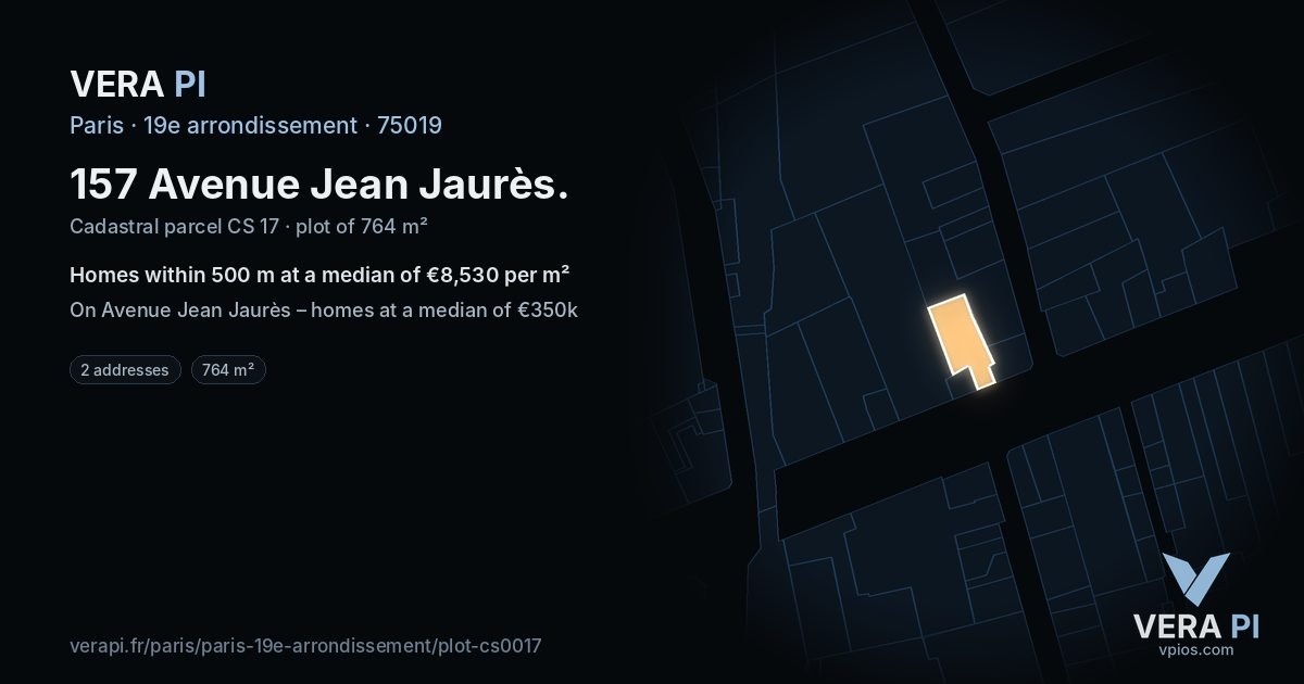 157 Avenue Jean Jaurès, 19e arrondissement at night – the plot lit, the parcels around coloured by the prices near them