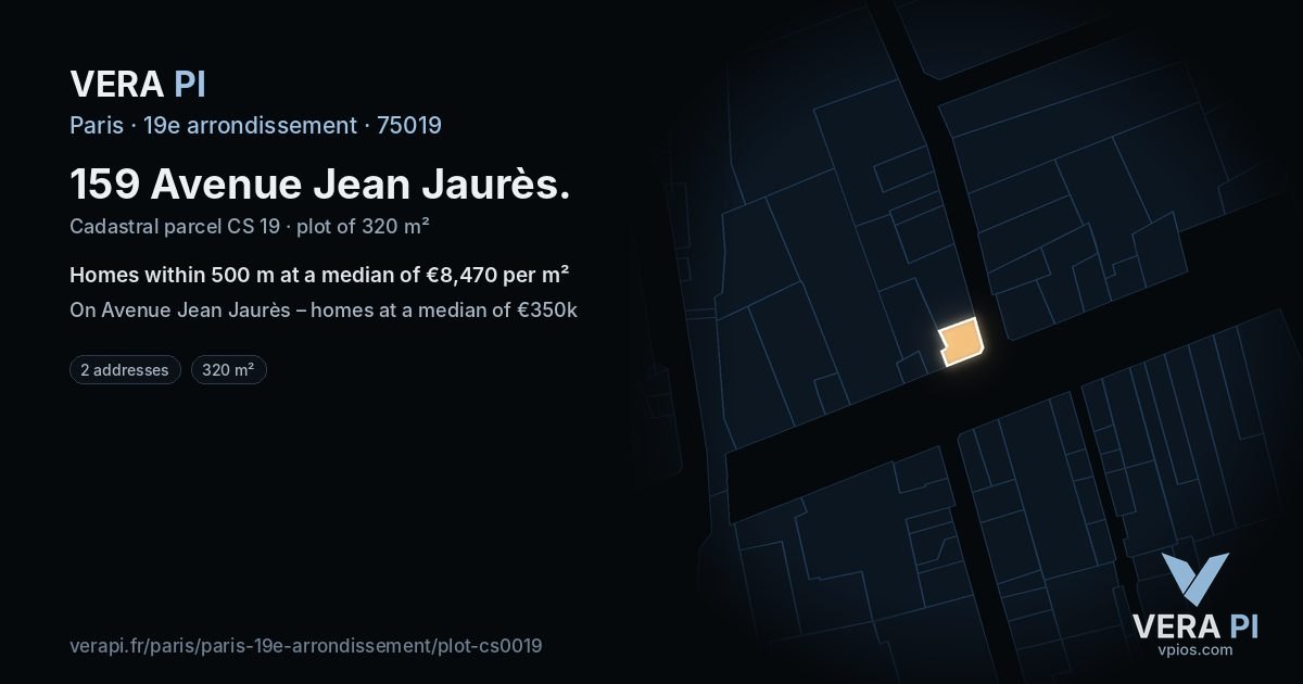 159 Avenue Jean Jaurès, 19e arrondissement at night – the plot lit, the parcels around coloured by the prices near them