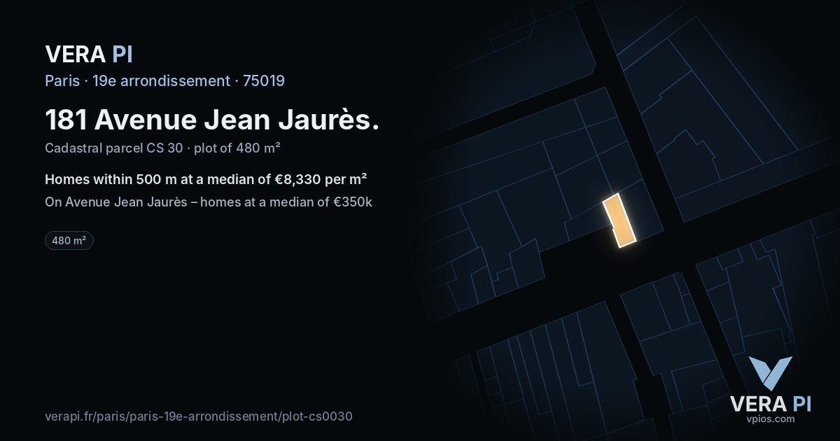 181 Avenue Jean Jaurès, 19e arrondissement at night – the plot lit, the parcels around coloured by the prices near them