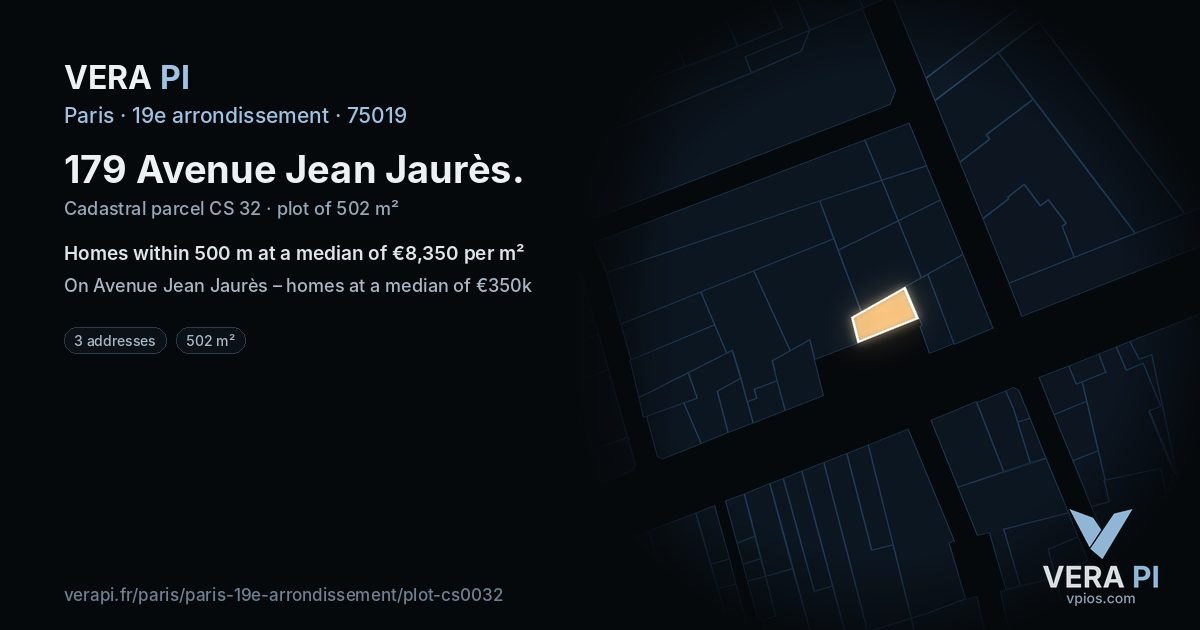 179 Avenue Jean Jaurès, 19e arrondissement at night – the plot lit, the parcels around coloured by the prices near them