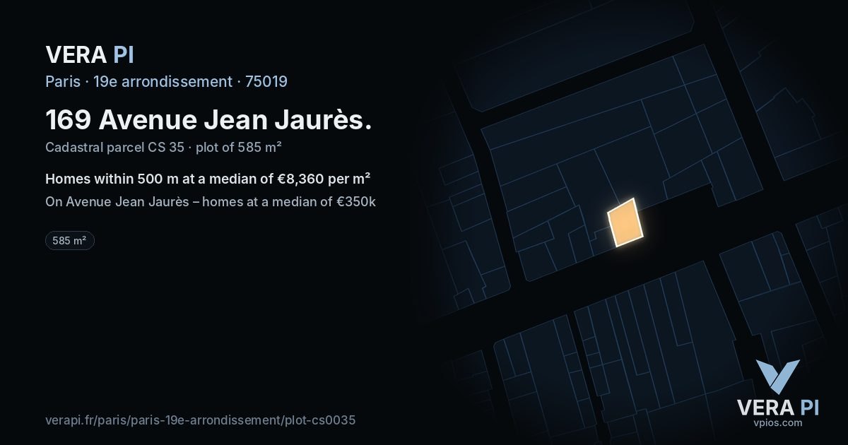 169 Avenue Jean Jaurès, 19e arrondissement at night – the plot lit, the parcels around coloured by the prices near them