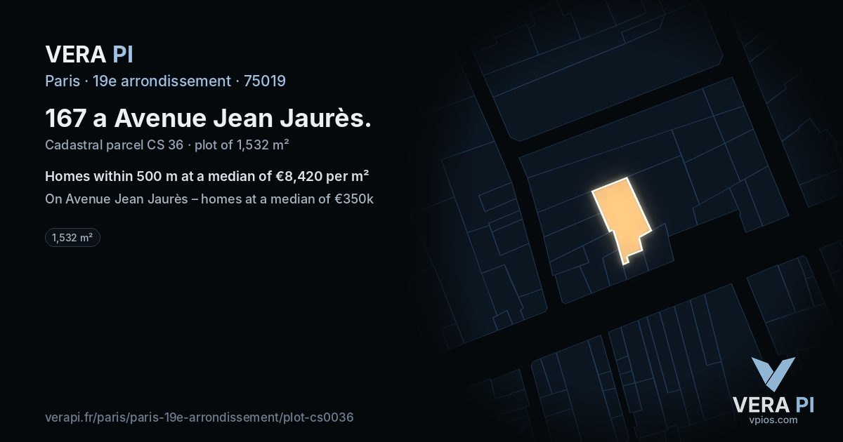 167 a Avenue Jean Jaurès, 19e arrondissement at night – the plot lit, the parcels around coloured by the prices near them