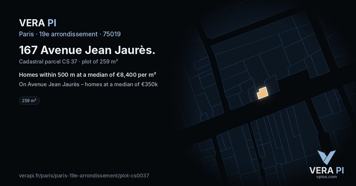 167 Avenue Jean Jaurès, 19e arrondissement at night – the plot lit, the parcels around coloured by the prices near them