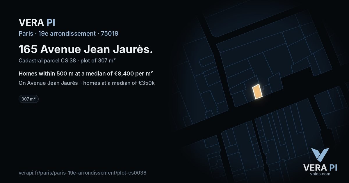 165 Avenue Jean Jaurès, 19e arrondissement at night – the plot lit, the parcels around coloured by the prices near them