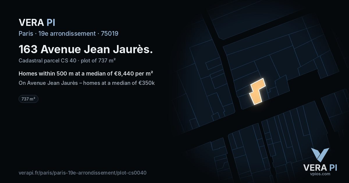 163 Avenue Jean Jaurès, 19e arrondissement at night – the plot lit, the parcels around coloured by the prices near them