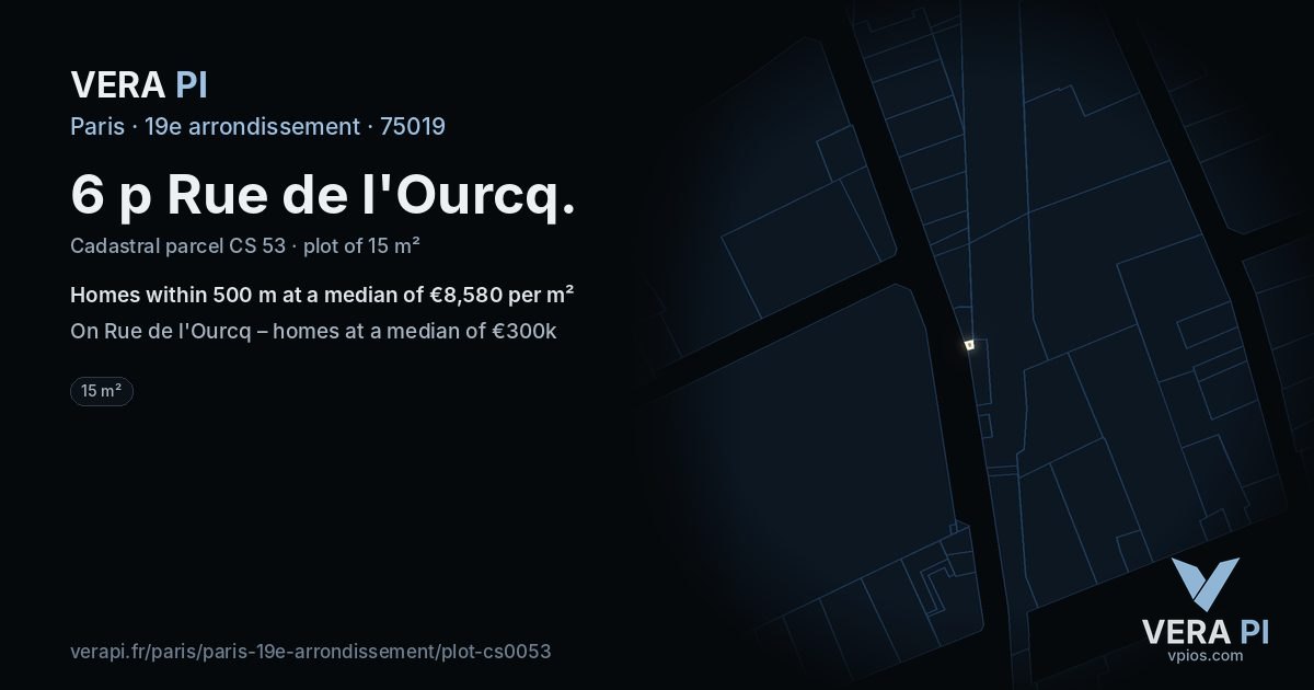 6 p Rue de l'Ourcq, 19e arrondissement at night – the plot lit, the parcels around coloured by the prices near them