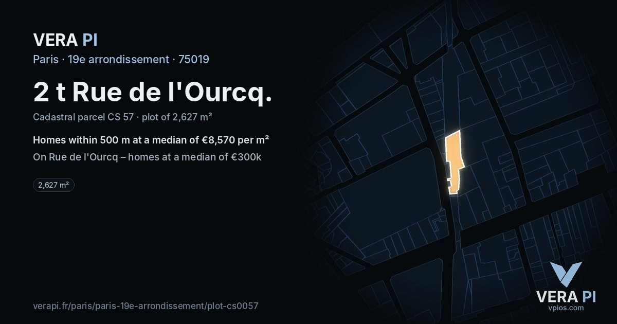 2 t Rue de l'Ourcq, 19e arrondissement at night – the plot lit, the parcels around coloured by the prices near them