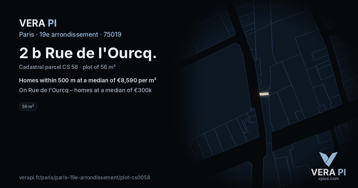 2 b Rue de l'Ourcq, 19e arrondissement at night – the plot lit, the parcels around coloured by the prices near them