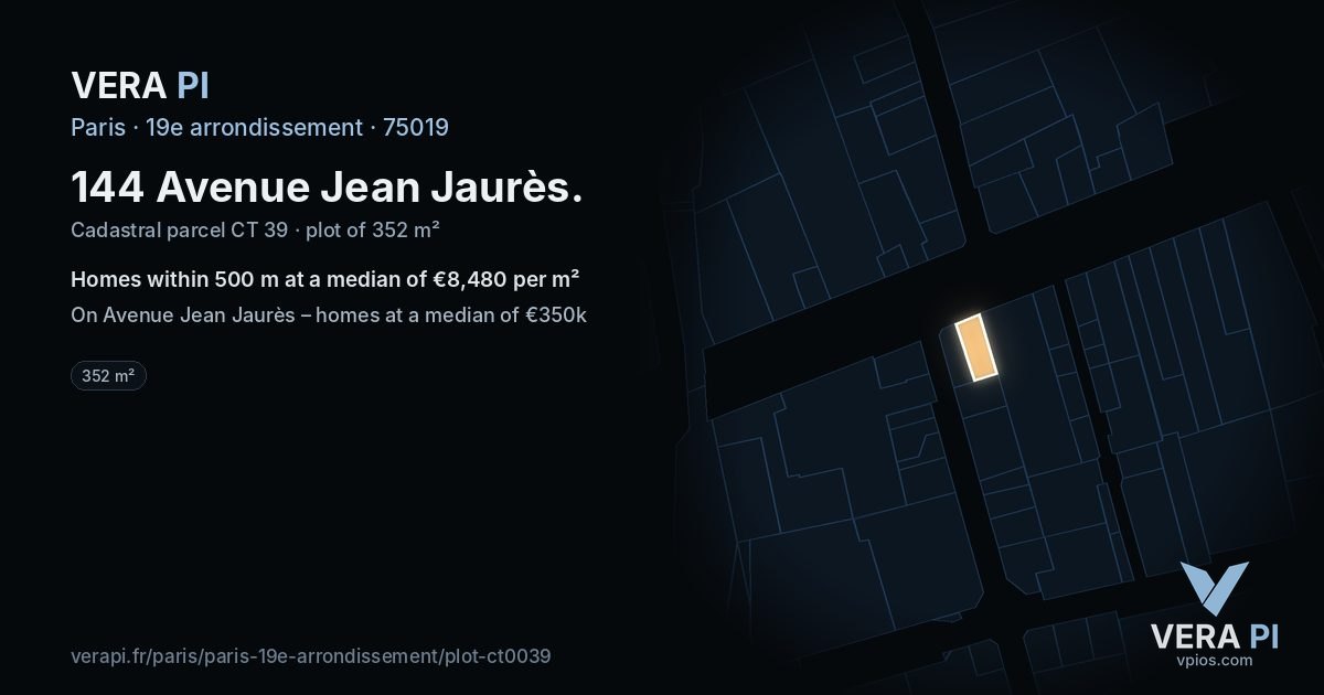 144 Avenue Jean Jaurès, 19e arrondissement at night – the plot lit, the parcels around coloured by the prices near them