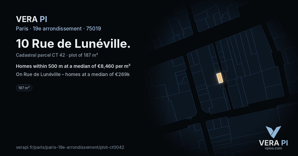 10 Rue de Lunéville, 19e arrondissement at night – the plot lit, the parcels around coloured by the prices near them