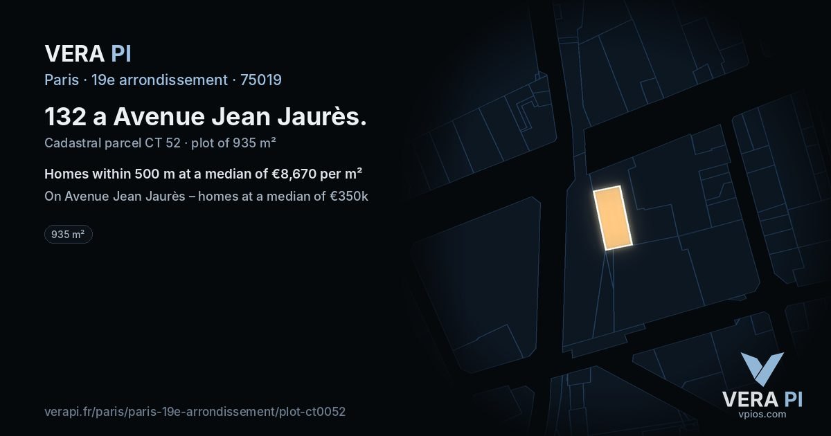 132 a Avenue Jean Jaurès, 19e arrondissement at night – the plot lit, the parcels around coloured by the prices near them