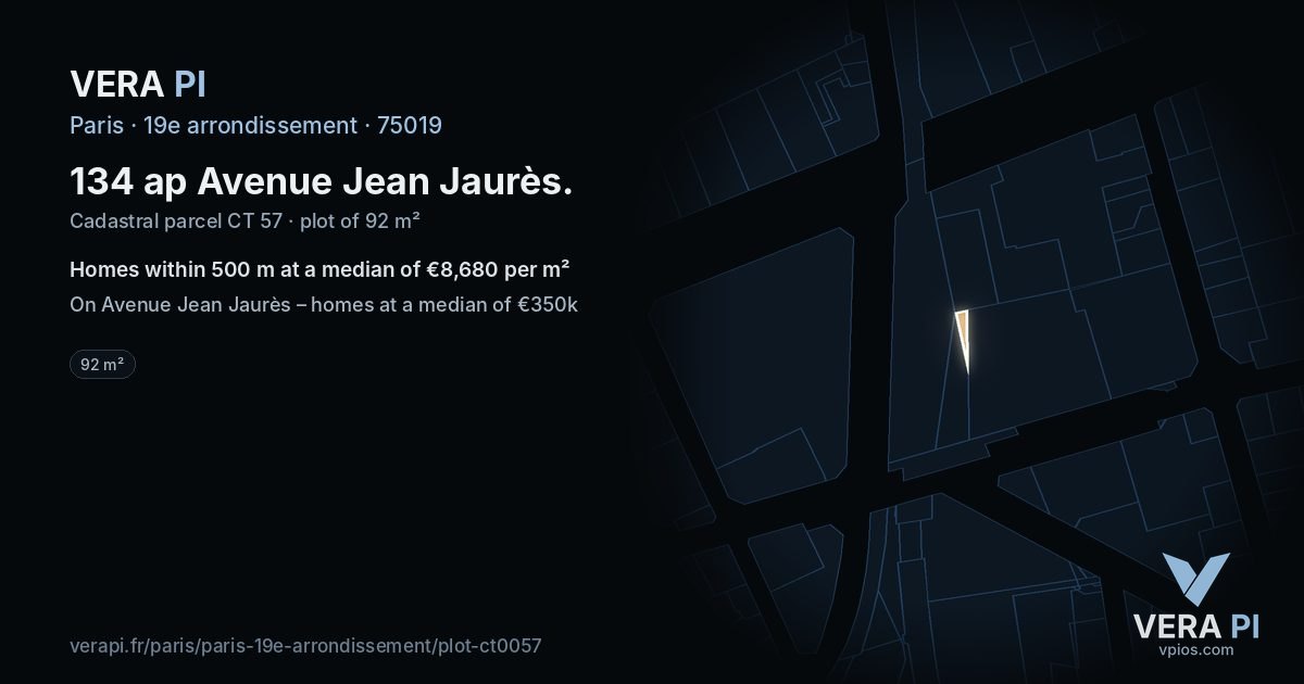 134 ap Avenue Jean Jaurès, 19e arrondissement at night – the plot lit, the parcels around coloured by the prices near them