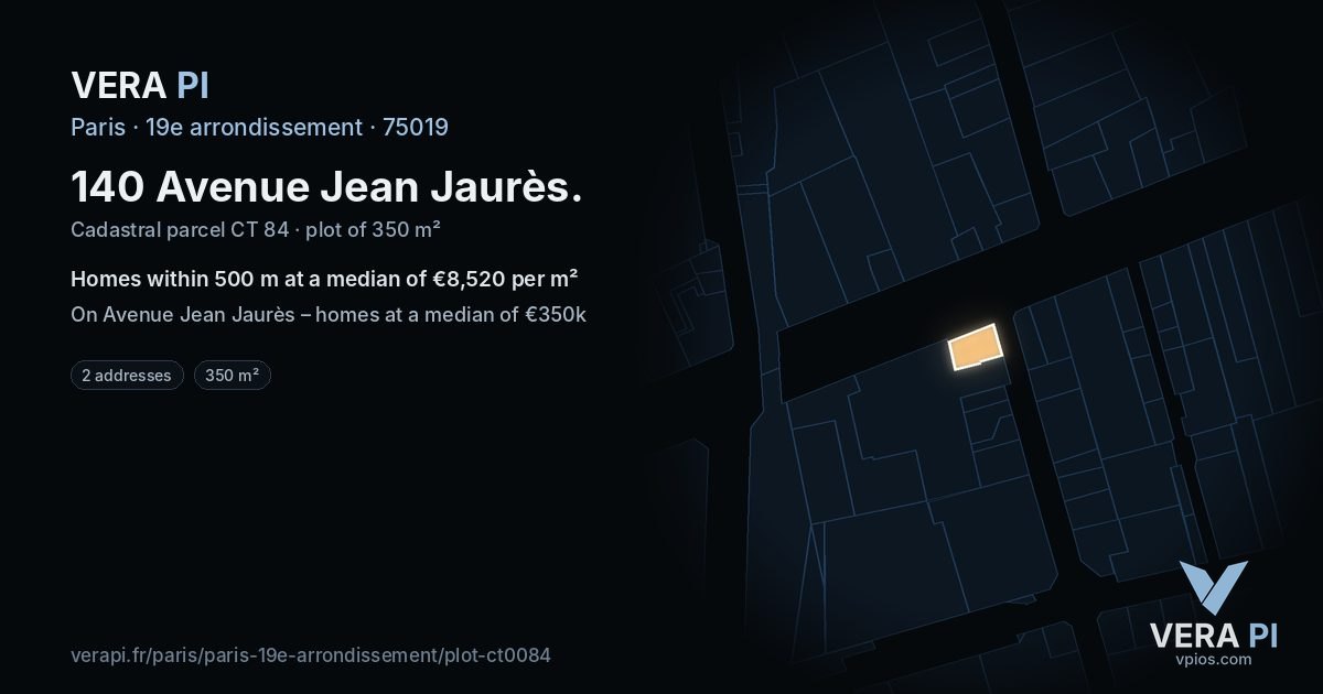 140 Avenue Jean Jaurès, 19e arrondissement at night – the plot lit, the parcels around coloured by the prices near them