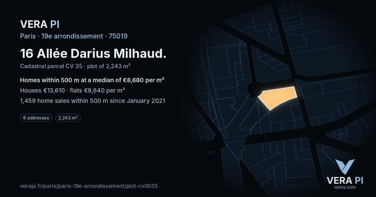 16 Allée Darius Milhaud, 19e arrondissement at night – the plot lit, the parcels around coloured by the prices near them
