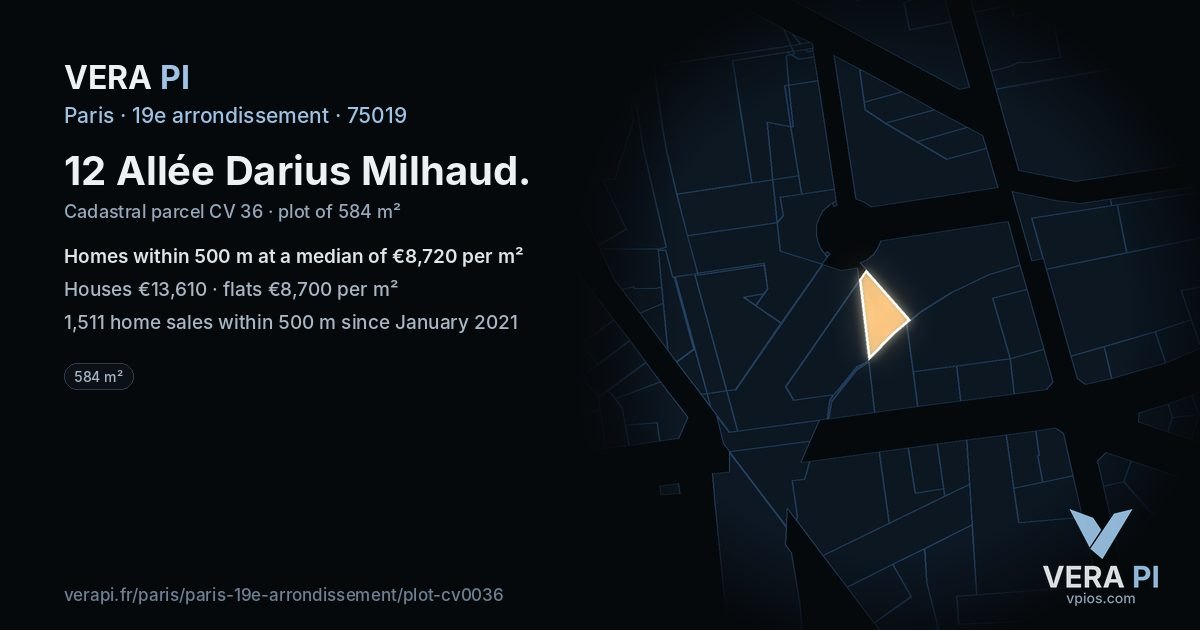 12 Allée Darius Milhaud, 19e arrondissement at night – the plot lit, the parcels around coloured by the prices near them