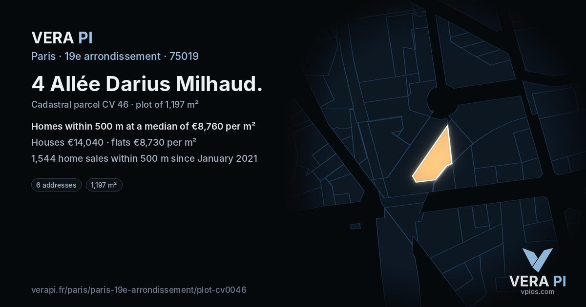 4 Allée Darius Milhaud, 19e arrondissement at night – the plot lit, the parcels around coloured by the prices near them