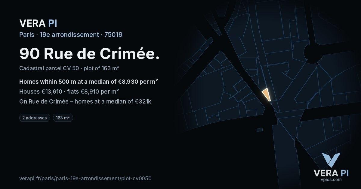 90 Rue de Crimée, 19e arrondissement at night – the plot lit, the parcels around coloured by the prices near them
