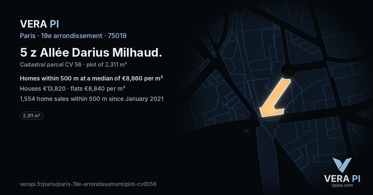 5 z Allée Darius Milhaud, 19e arrondissement at night – the plot lit, the parcels around coloured by the prices near them