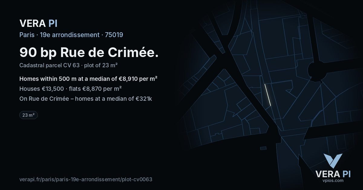 90 bp Rue de Crimée, 19e arrondissement at night – the plot lit, the parcels around coloured by the prices near them